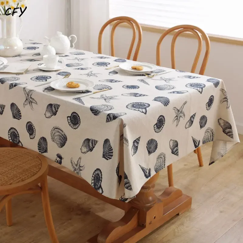 

American Cotton Linen Shell cotton and hemp Tablecloth for Table Rectangular Tablecloth with Tassel Dining Table Cover Tea Cloth