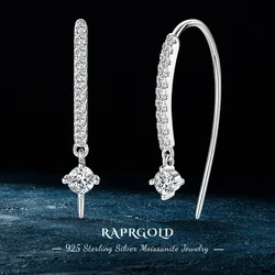 RAPRGOLD VVS1 Round Moissanite U-shaped Stud Earrings For Women Girls 925 Sterling Silver Earring Pendientes Fine Jewelry Gifts