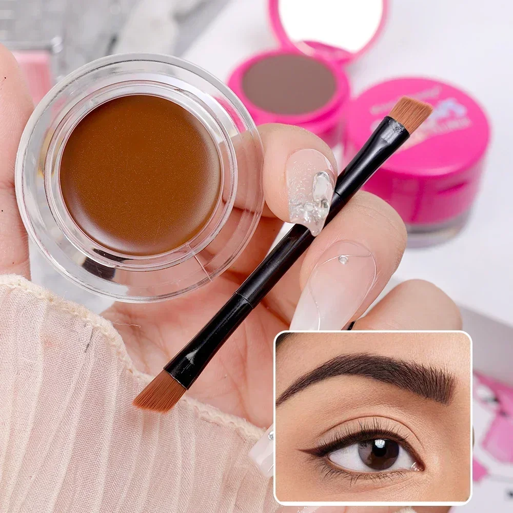 Crema para cejas con delineador de ojos mate, Gel 2 en 1 impermeable, contorno de larga duración, marrón, negro, crema para cejas con brochas,