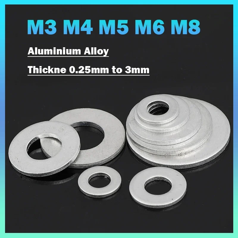 Aluminum Alloy 6061 Flat Washers M3 M4 M5 M6 M8 Metric Flat Seal Washer Enlarged Gaskets Thickne 0.25mm to 3mm