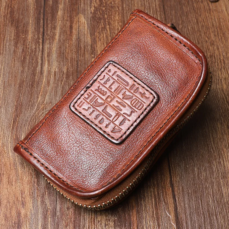 Key Wallets Car Key Bag Large-capacity Zipper Coins Purses Original Handmade Genuine Leather Multi-function Top Layer Leather