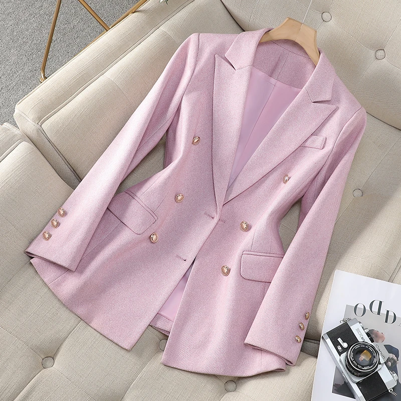 ZJYT Elegant Double Breasted Blazers for Womens 2024 New Korean Fashion Autumn Jackets Female Plus Size Outerwears Casual Coats