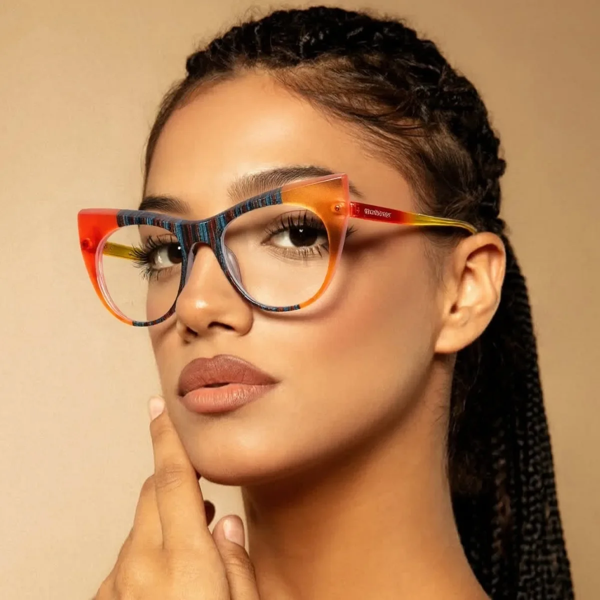 2025 New Fashionable HD Cat Eye Women's Reading Glasses Retro Ultra Light Neutral Color Blocked Design Anti Blue Light Glasses