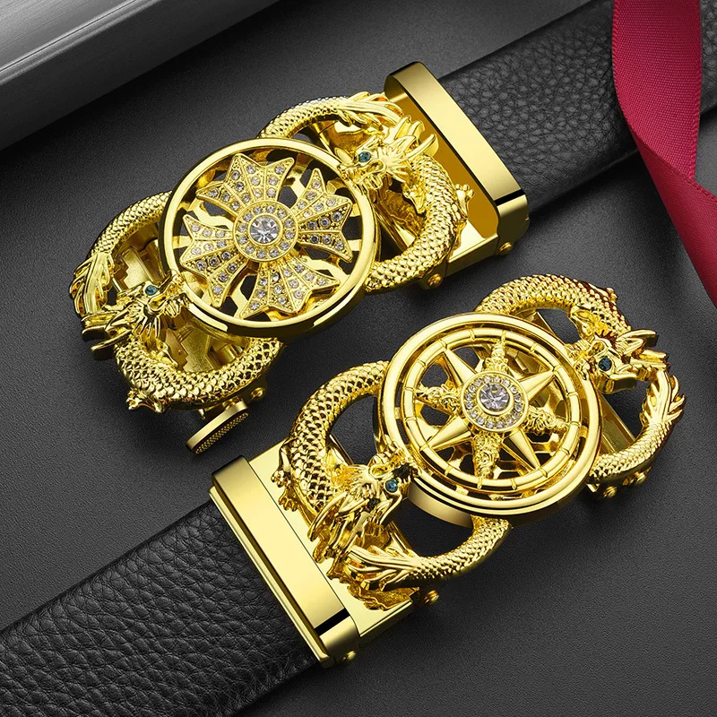 1pc men's double dragon diamond inlaid automatic waistband buckle, suitable for formal activities and daily wear
