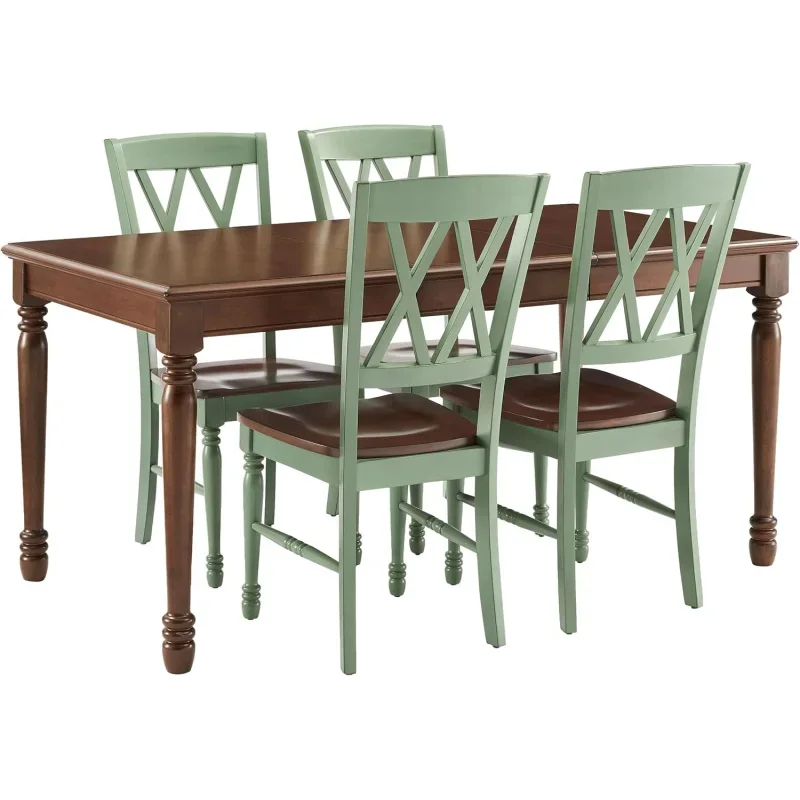 Shelby 5-Piece Dining Table Set (Table and 4 Chairs), Teal/Dark Cherry