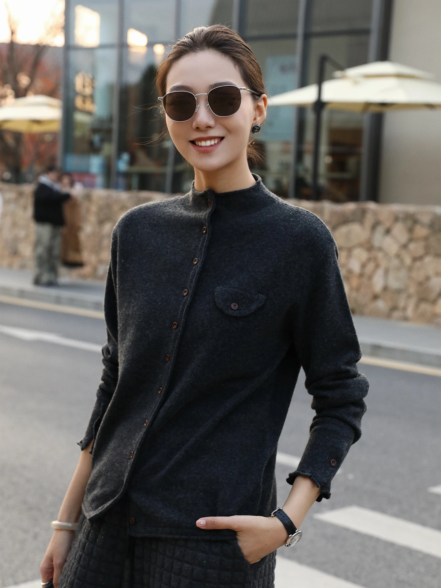 

Женская теплая повседневная модная зимняя куртка из 100% шерсти с воротником-стойкой, на одной пуговице, с длинными рукавами