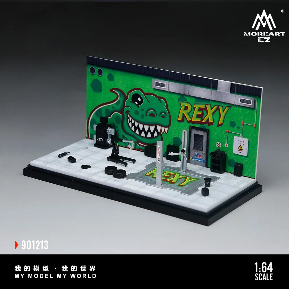 MoreArt Realistic Integrated Auto Repair Diorama With Pink & Green Dragon Pattern 1:64 Alloy Vehicle Layout Ornament