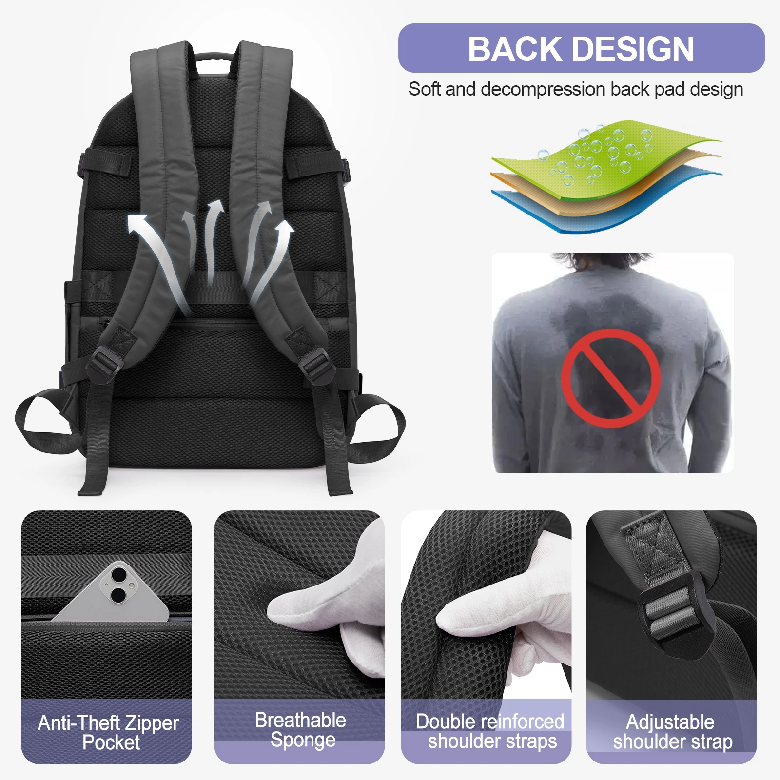 حقيبة ظهر بول فرانك للسفر للنساء والرجال، حقائب سفر ذات سعة كبيرة مضادة للسرقة، حقيبة ظهر كاجوال للكمبيوتر المحمول #3