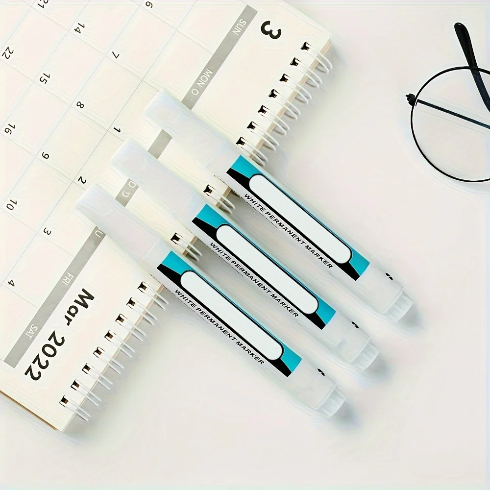 

3pcs White Fine Tip Marker Pens - Waterproof, Deep Hole Precision Writing for School & Office Supplies
