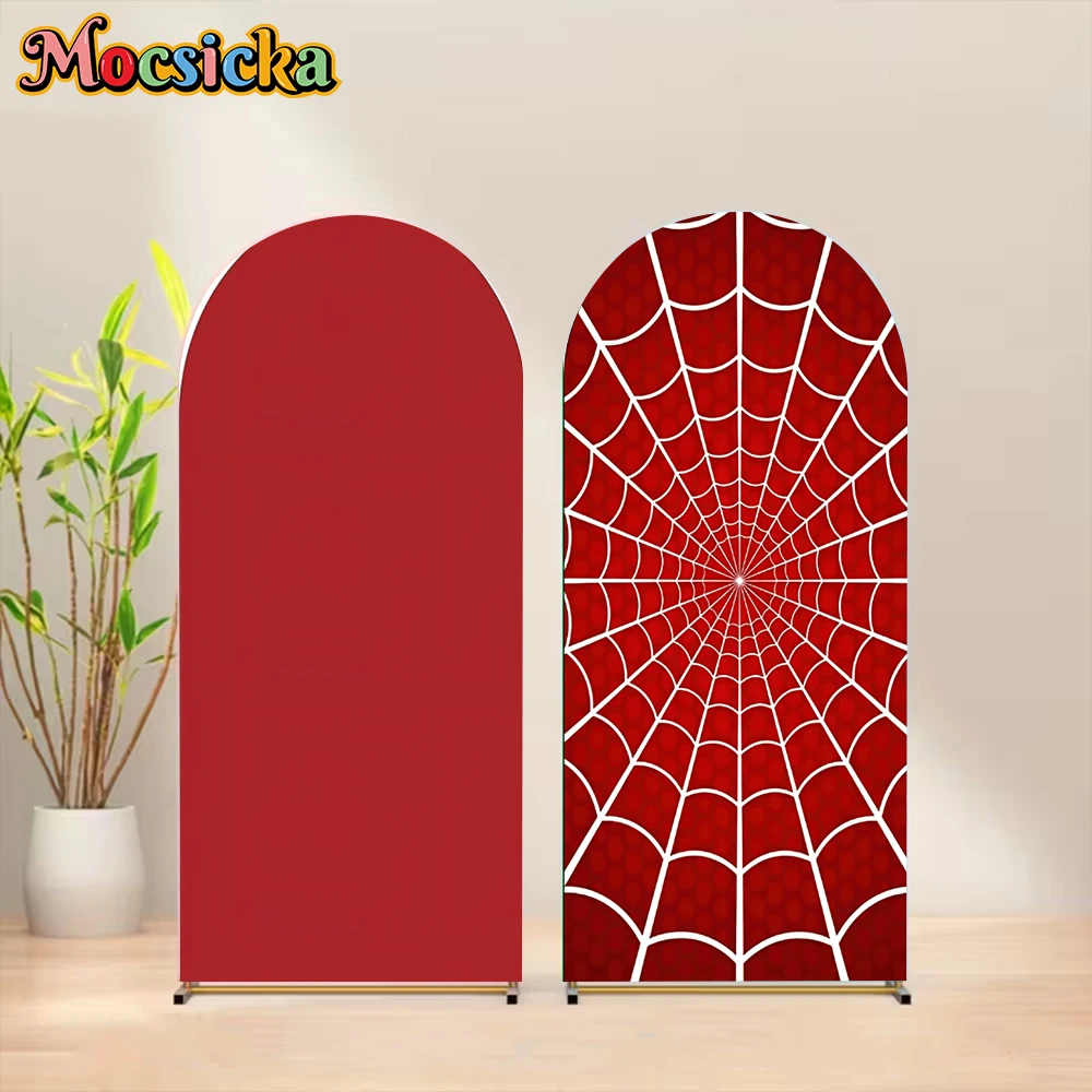 Mocsicka Spider Web Arch Photography Background Cloth Birthday Halloween Red Backdrop Cosplay Studio Live Stream Shooting Decors