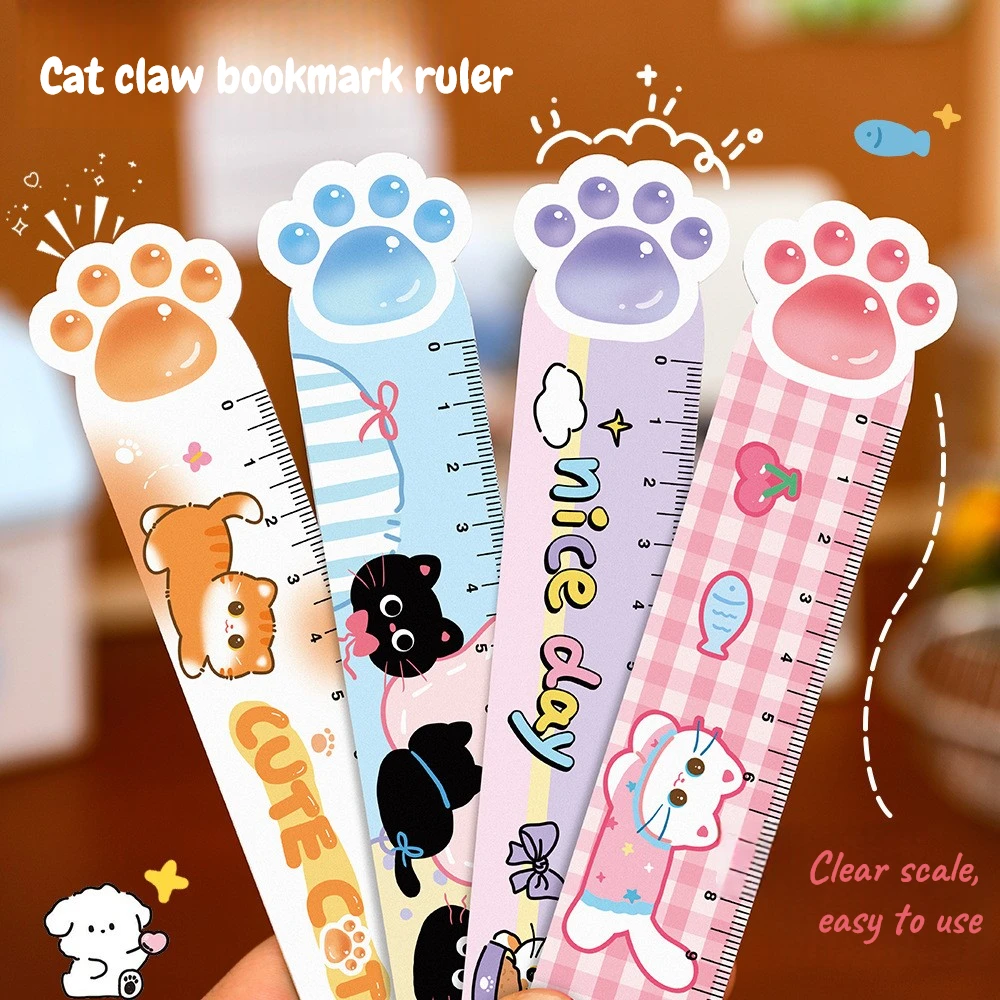 Cute Cat Paw Magnetic Bookmark Ruler 15cm Kawaii Cartoon Page Marker Straight Ruler Student School Stationery Supplies Kids Gift