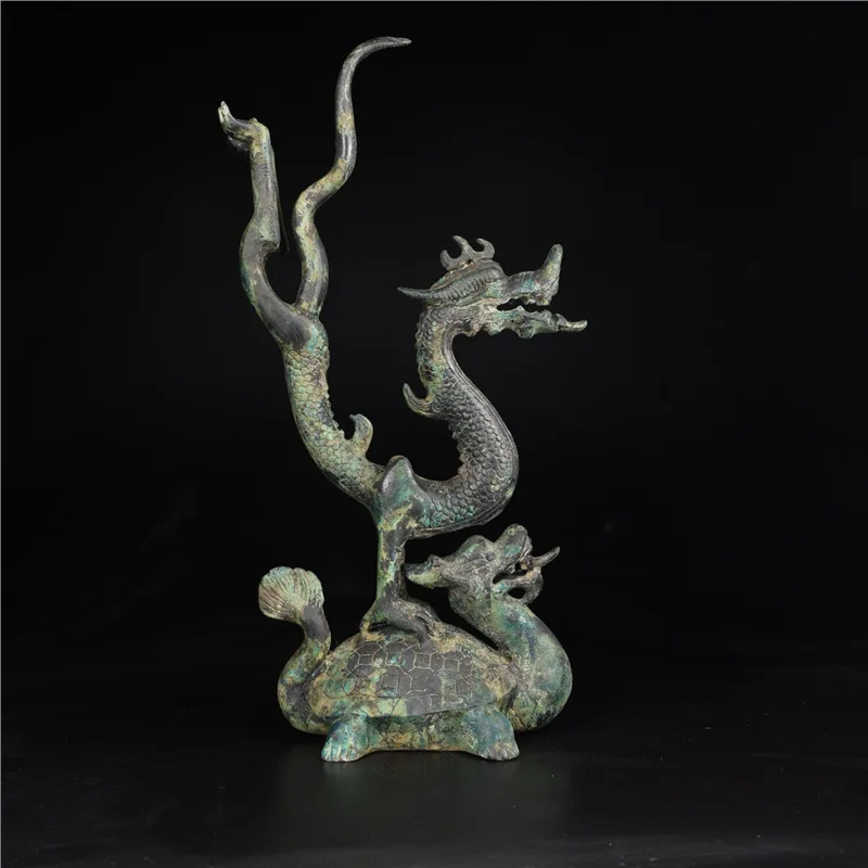 Han Dynasty Bronze Turtle Shanglong Curio Shelf Ornaments Zodiac Dragon Decoration High-End Gift Old Goods Antique Pure Copper
