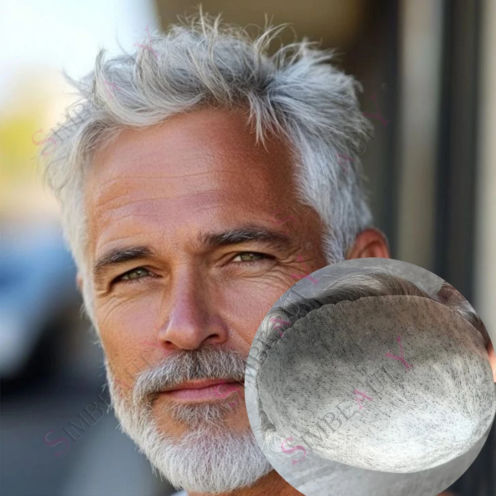 Brown Gray White Blonde Human Hair Natural Hairline Male Toupee Long Last 0.1mm Poly Skin Silicon Base #4 1b50 Hair Replaceme
