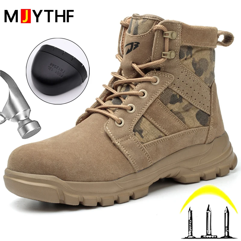 Men Anti Scald Welding Boots Work Safety Shoes Puncture-Proof Protection Shoes Desert Tactical Boots Indestructible Shoes New