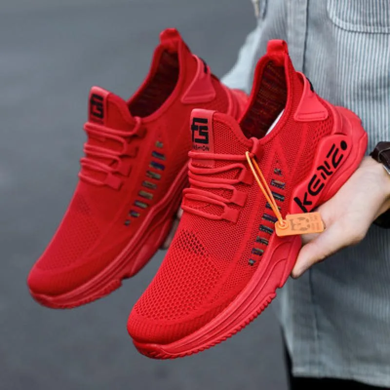 Spring Red Casual Shoes Breathable Outdoor Slip-on Walking Sneakers Men Lace Up Comfort 2023 Fashion Trainers Men's Sports Shoes