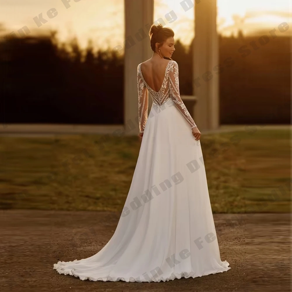 Robes de mariée ivoire pour femmes, élégantes, manches longues, ligne a, en Tulle, avec des Appliques de princesse, personnalisées