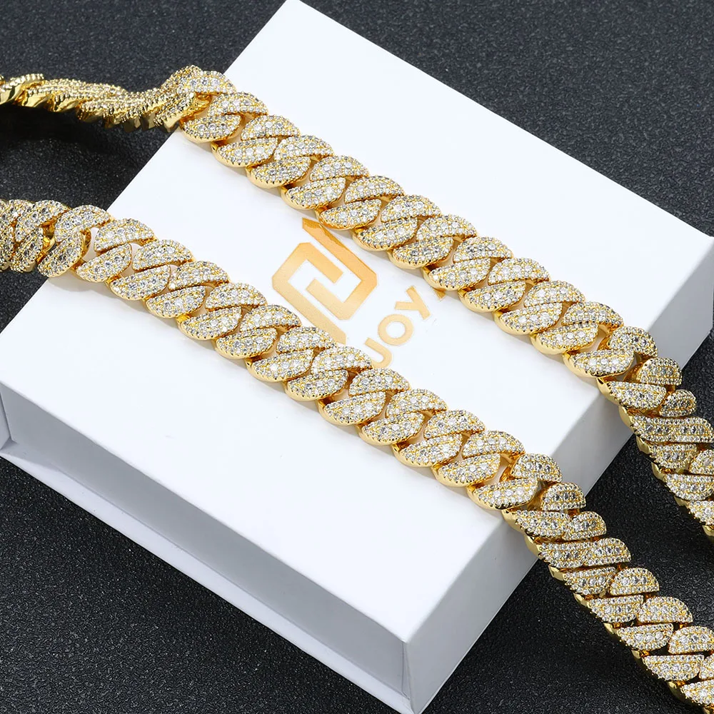 NUOYA 14mm Iced Out Mens Necklace Hip Hop Jewelry Gold Plated Brass Full Pave CZ Miami Cubic Zirconia Cuban Chain