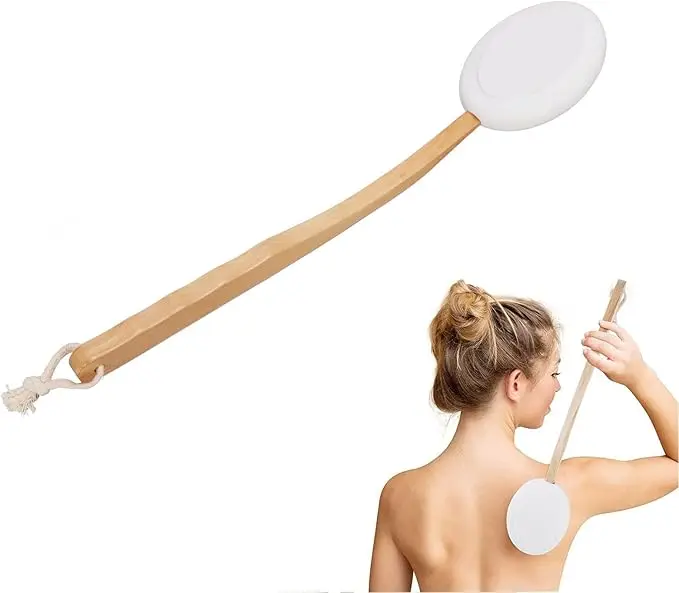 Lotion Applicator For Back Professional Wooden Long Handle Shower Back Scrubber Brush With Replacement Heads For Home Men Women