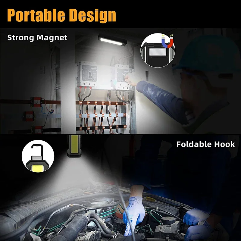 Imagem -05 - Luz de Trabalho Magnética Recarregável Luzes Led Portáteis Lanterna Brilhante Reparação de Carros Casa Modos 4000mah 1200lm