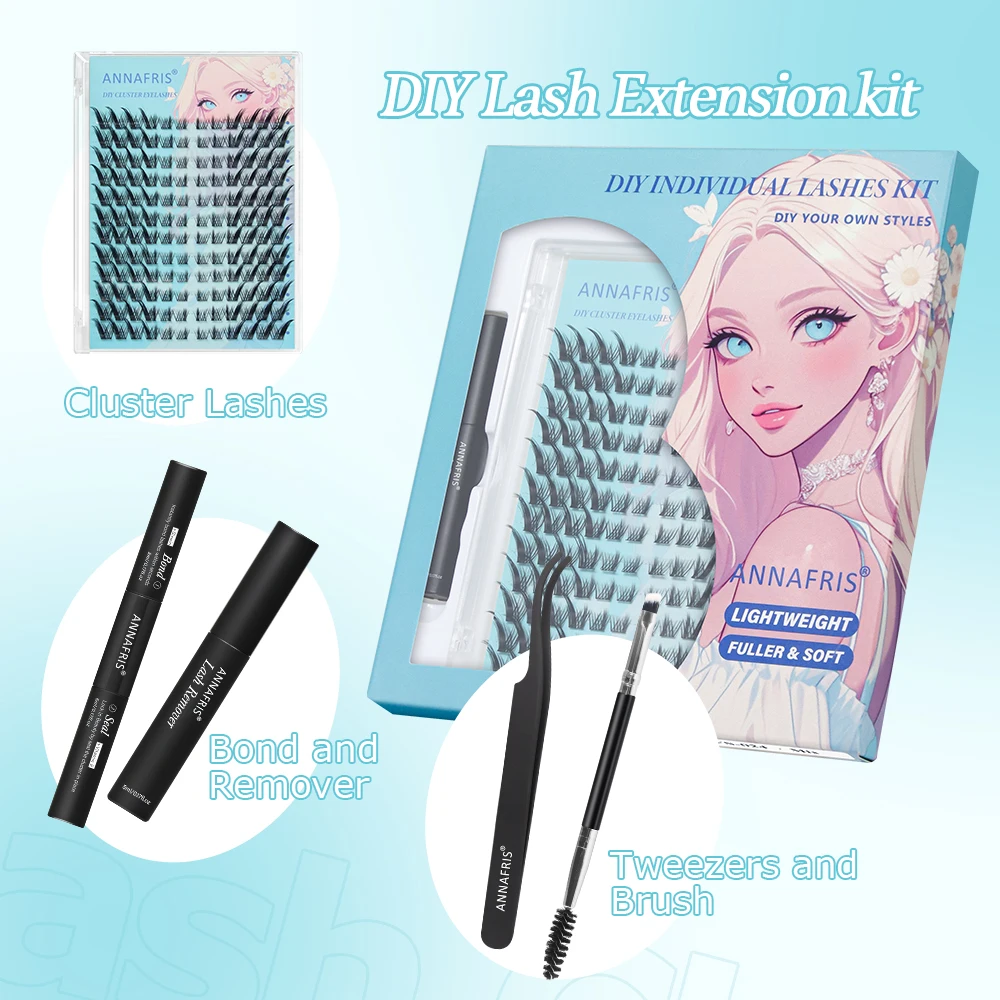 ANNAFRIS Fox Eye Eyelashes Different Styles DIY Lash Kit Fluffy Density Large Volume Natural Curl Eyelash Extension Clusters