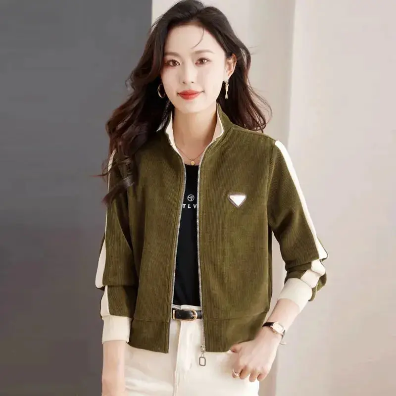 Temperament Versatile Short Jacket for Women in Spring Autumn Winter New Zipper Cardigan Stand Collar Top