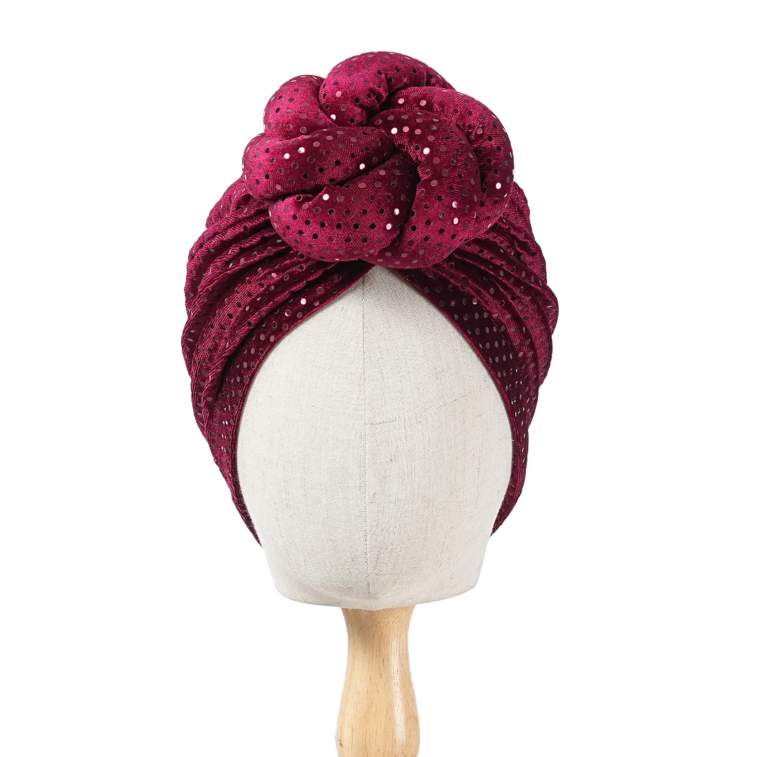 Mütze für Damen, Turban, gefalteter Bud-Exquisite-Kopftuch, lässig, bequem, modisch, vielseitig, warm, Kreuzmütze, Rand, Falten, Spitze – Detail 4