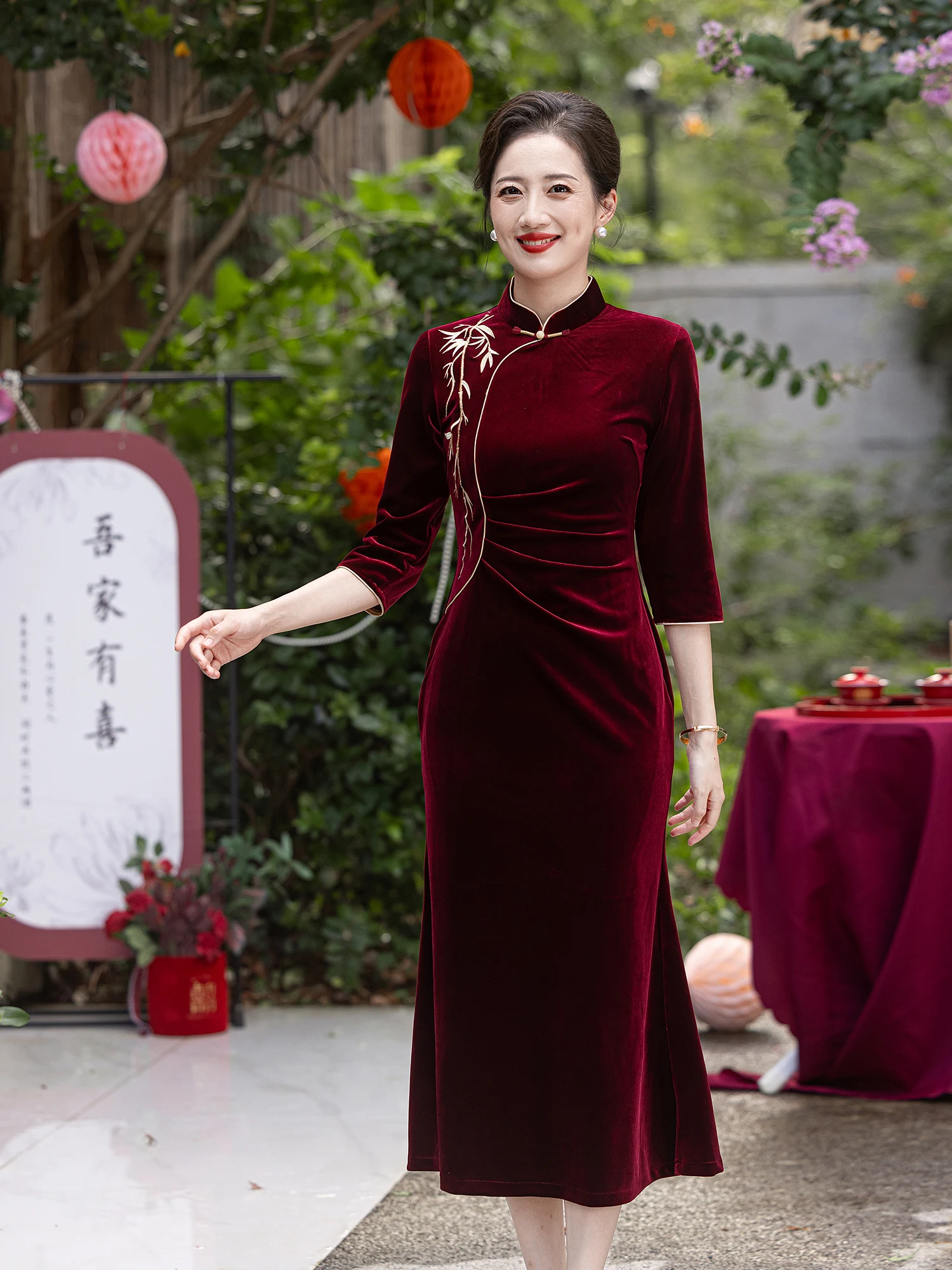 

Long Sve Wedding Dr Fi Tail Bamboo Le Design Vintage Sle Formal Evening Gown for Mother of the Bride