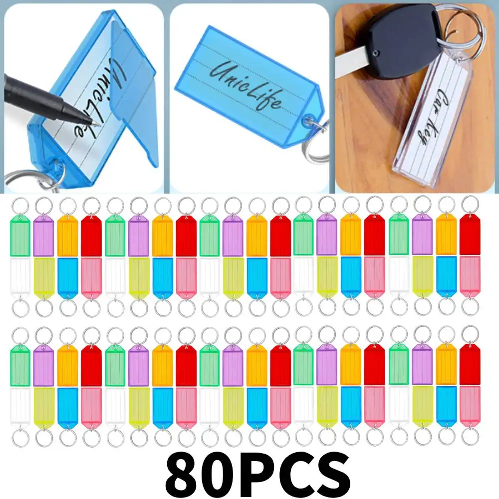 

[80pcs] Plastic Key Tags with Key Chain Ring | Writeable Key Label Tags, Ideal for Organizing Keys, Accessories, and More