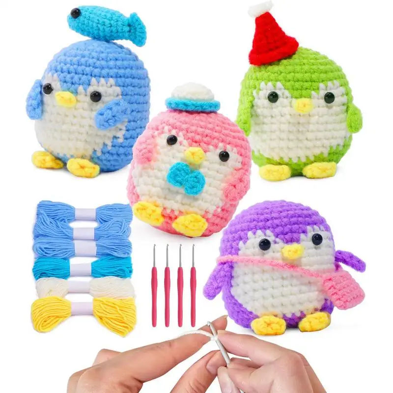 Crochet Kit for Beginners Cute Penguin Crocheting Complete Kit Children Beginners Crocheting Art Material with Video Tutorials