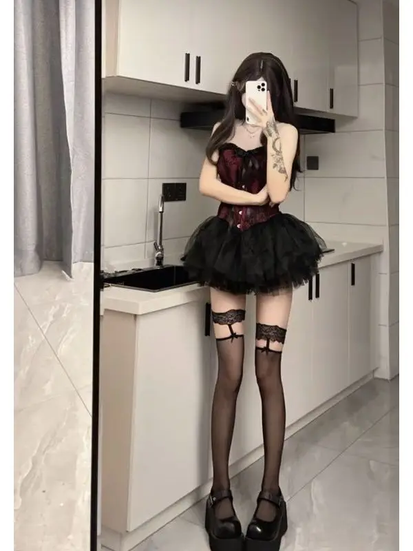 Sexy Retro Kanten Afwerking Me Rok Set Hoge Taille Gezwollen Ort Rok Voor Tienermeisjes Business Formele Ci Pendelen Par Datum