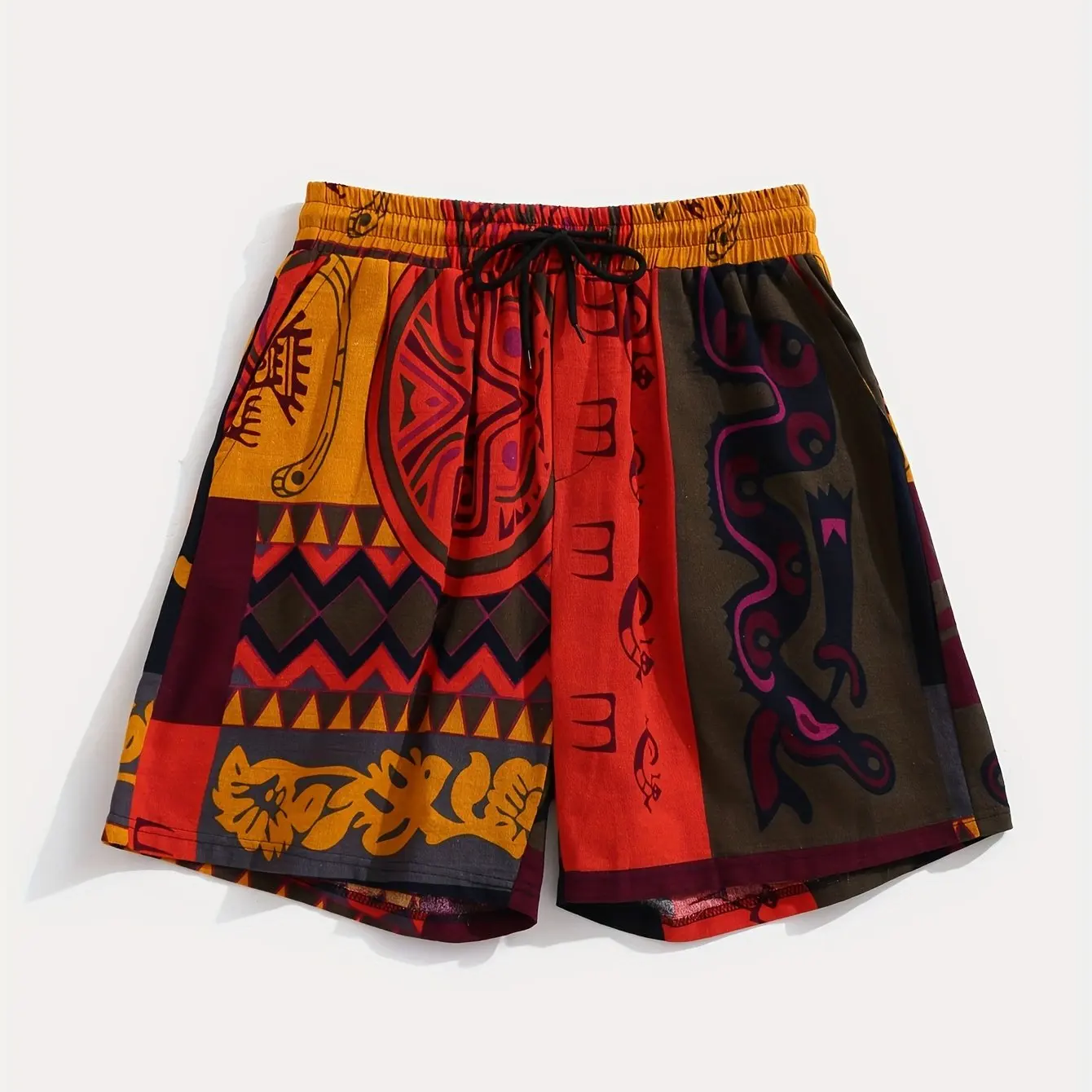 2026 New African Tribal Totem Patchwork Beach Shorts Men's Quick Drying Shorts Are Suitable for Daily and Training Wear Y2k