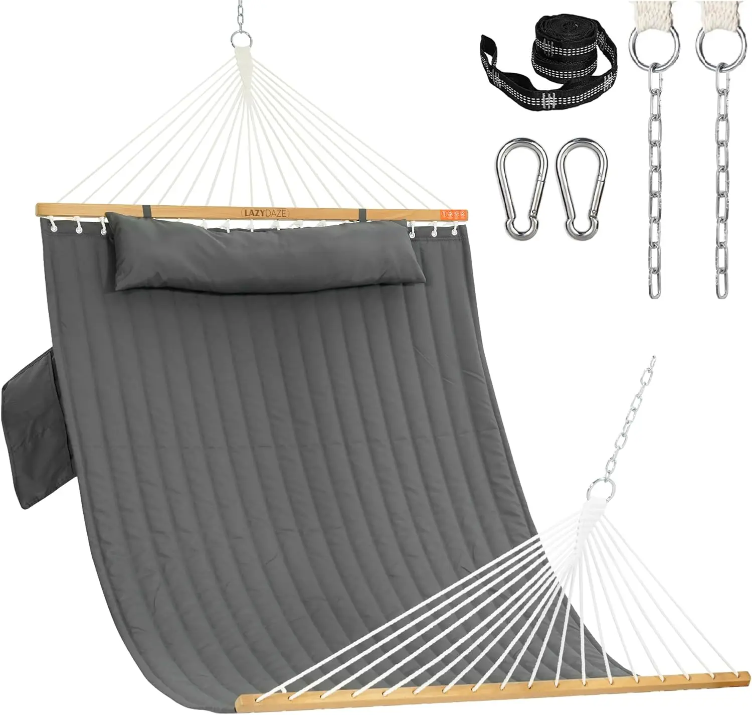 

Двухместный стеганый гамак с распорной перекладиной, съемной подушкой и боковым карманом для использования на улице, грузоподъемность 450 фунтов