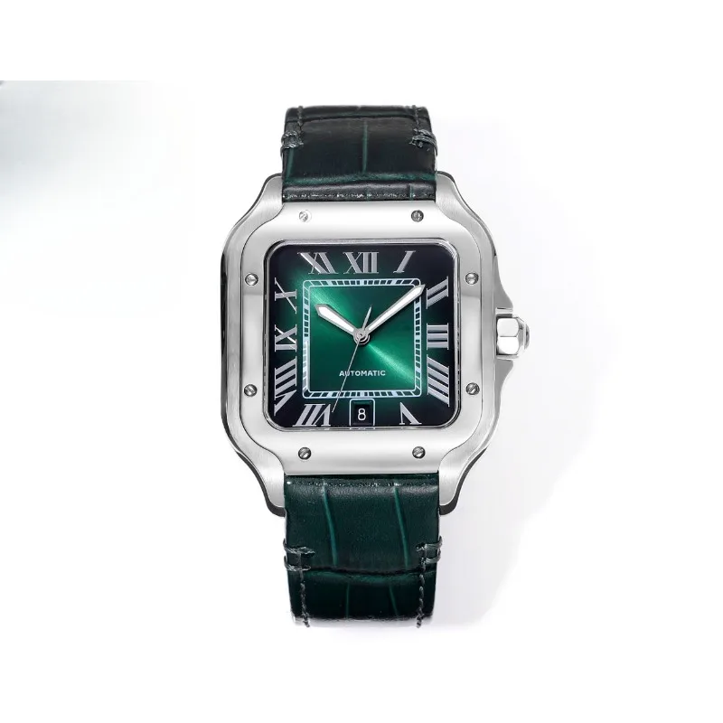 Relógio masculino luxuoso, requintado e requintado da série Santos de couro genuíno de 42 mm