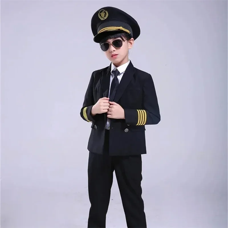 

Sky06 Kids Pilot Costumes Children Cosplay for Boys Girls Flight Attendant Costume Airplane Aircraft Air Force Performance 66lU&