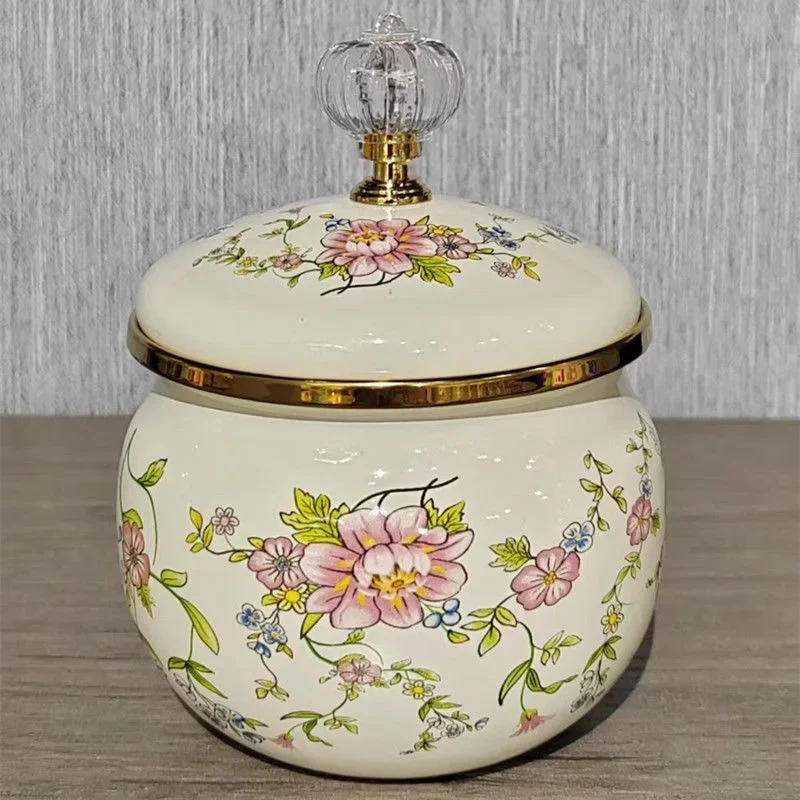 400ml Elegant Multi-purpose Enamel Storage Jar with Lid for Oil, Salt, and More Storage Container