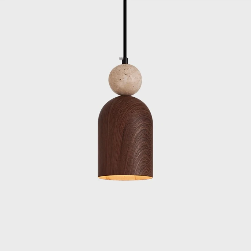 

Medieval Bedroom Bedside Yellow Travertine Pendant Light Restaurant Bar Counter Cafe Study Walnut Wood Grain Retro Hanging Lamps