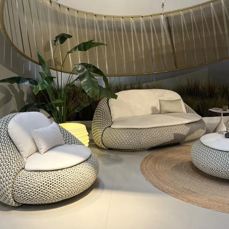 

Nordic outdoor aluminum alloy sofa courtyard villa sofa single waterproof homestay outdoor rattan combination