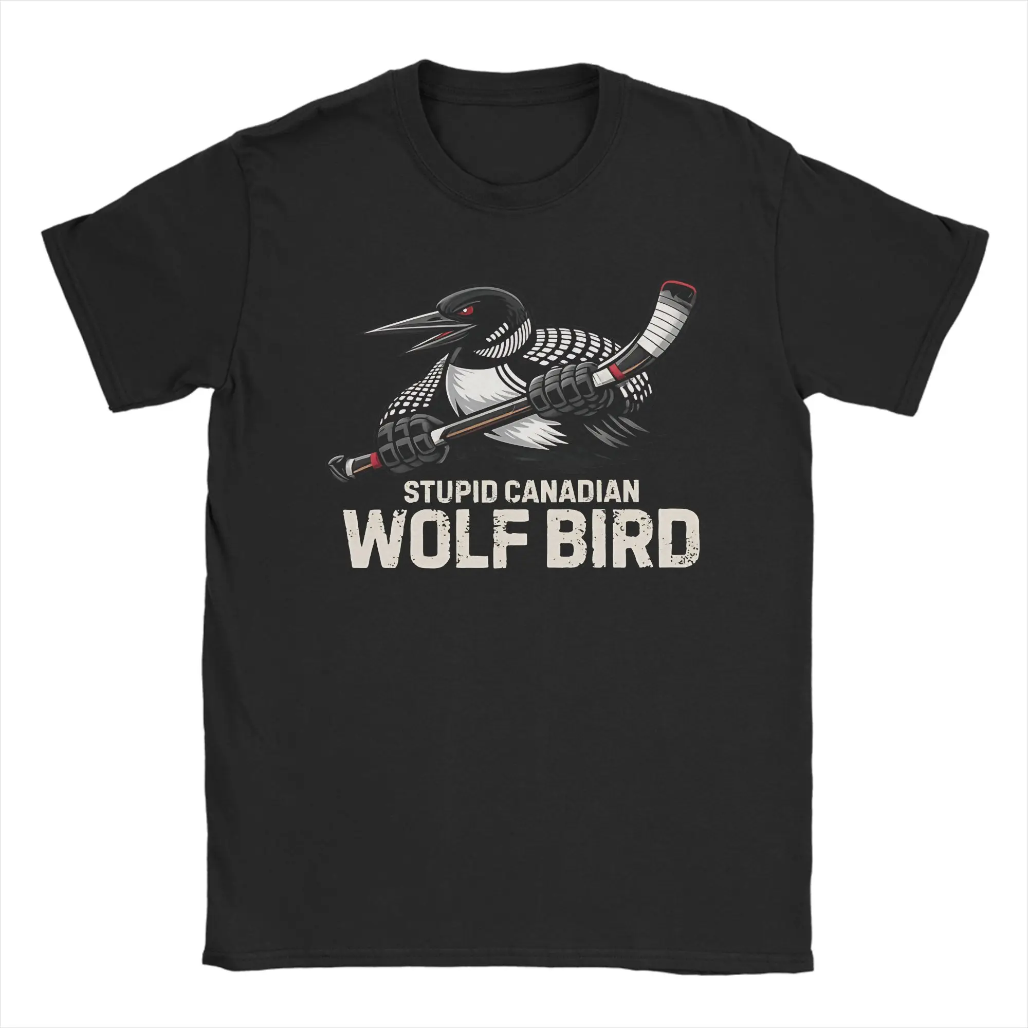 

Creative Stupid Canadian Wolf Bird Hockey T-Shirt Men Round Neck Pure Cotton T Shirt Short Sleeve Tee Shirt Gift Idea Clothes