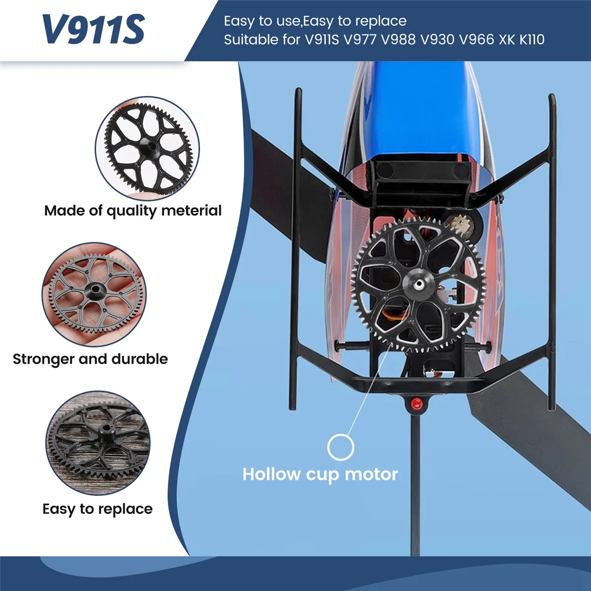 Engranaje principal de 10 piezas para helicóptero de control remoto, accesorios de repuesto para V911S, V977, V988, V930, V966, XK, K110