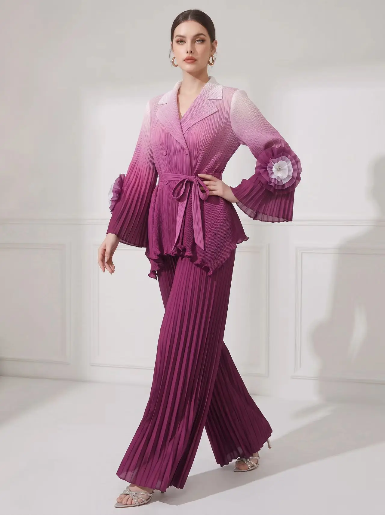 Miyake Fold African Loose Suit Fashion Gradual Change Color Loose Elegant Temperament Casual Two-piece Set
