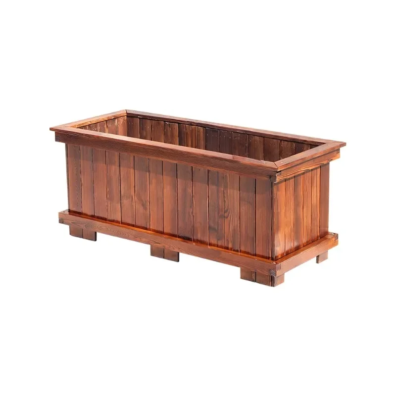 

Antiseptic wood flower box Outdoor courtyard Balcony Vegetable planting box Carbonized wood flower pot project Rectangle large p