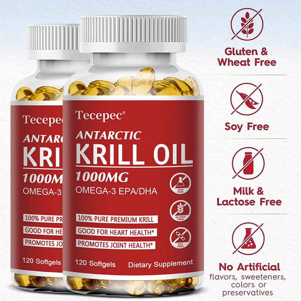 Antarctic Krill Oil 1000 Mg with Astaxanthin, Sustainable Dietary Supplement Omega 3 Fatty Acids EPA & DHA - Dietary Supplement