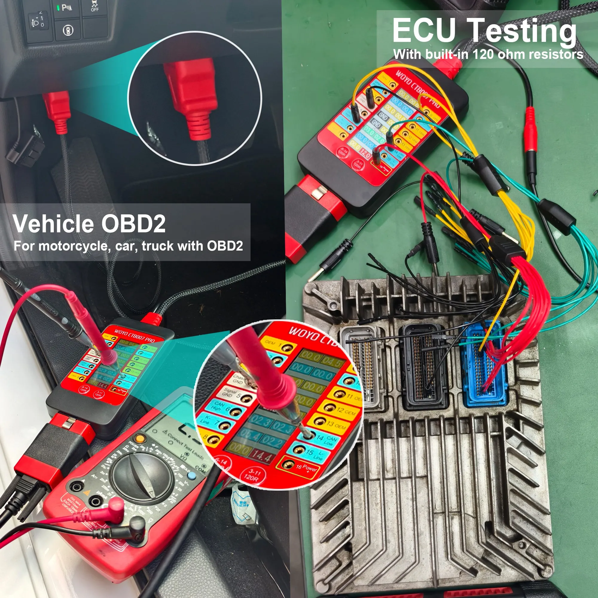 ECU Testing Tool With Built-in Resistors, Can Tester Box, OBD2 Breakout Box