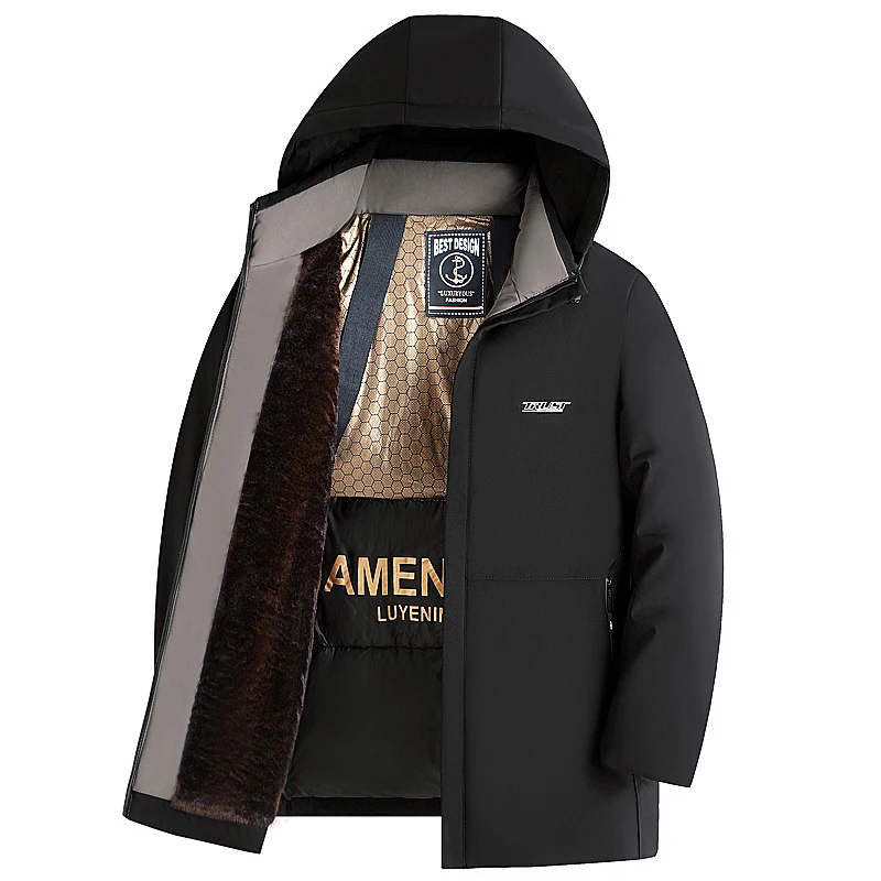 

Winter Men's Warm Windbreaker Parkas Fashion Men Snow Cotton Down Padded Coats Men Mid-Long Thermal Hooded Parkas Clothing