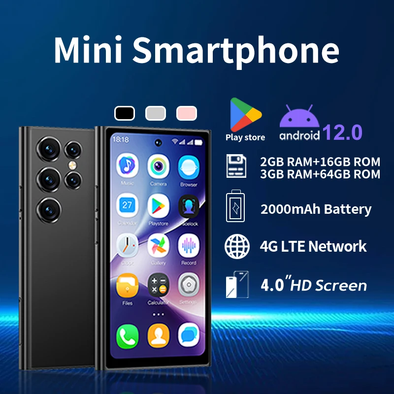 Ultra compact ONEMYTH S26 Pro: 4-inch Android 12 mini phone, 4G dual SIM, 3GB+64GB memory, outdoor backup smartphone
