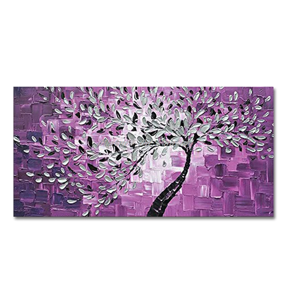 Mintura,100% Handpainted White Flower Violet Color Palette Knife Oil Paintings on Canvas Modern Home Decoration Wall Art,Picture