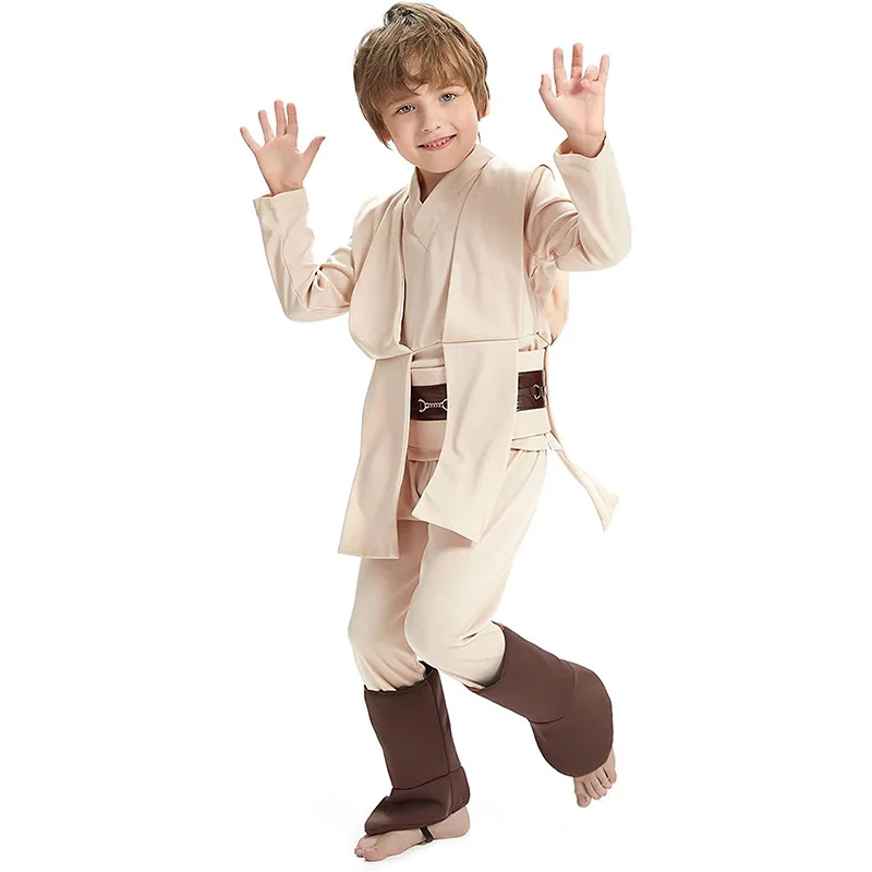 New Kid Children Jedi Knight Cosplay Costume Obi Wan Kenobi Uniform Suit Anakin Skywalker Hooded Robe Cloak Outfits