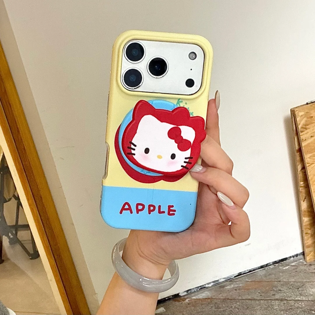 Sanrio Hello Kitty Magnetic Bracket Stand Phone Case For Apple iphone 17 16 15 Pro Max 17 Wireless Charge Shockproof Cute Cover