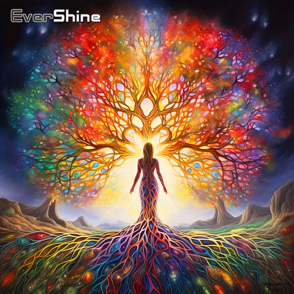 Evershine Diamant-Stickerei, Porträt, Frau, Bastelsets, komplett, rund, quadratisch, Diamant-Mosaik, Landschaft, Baum, Malerei, Heimdekoration