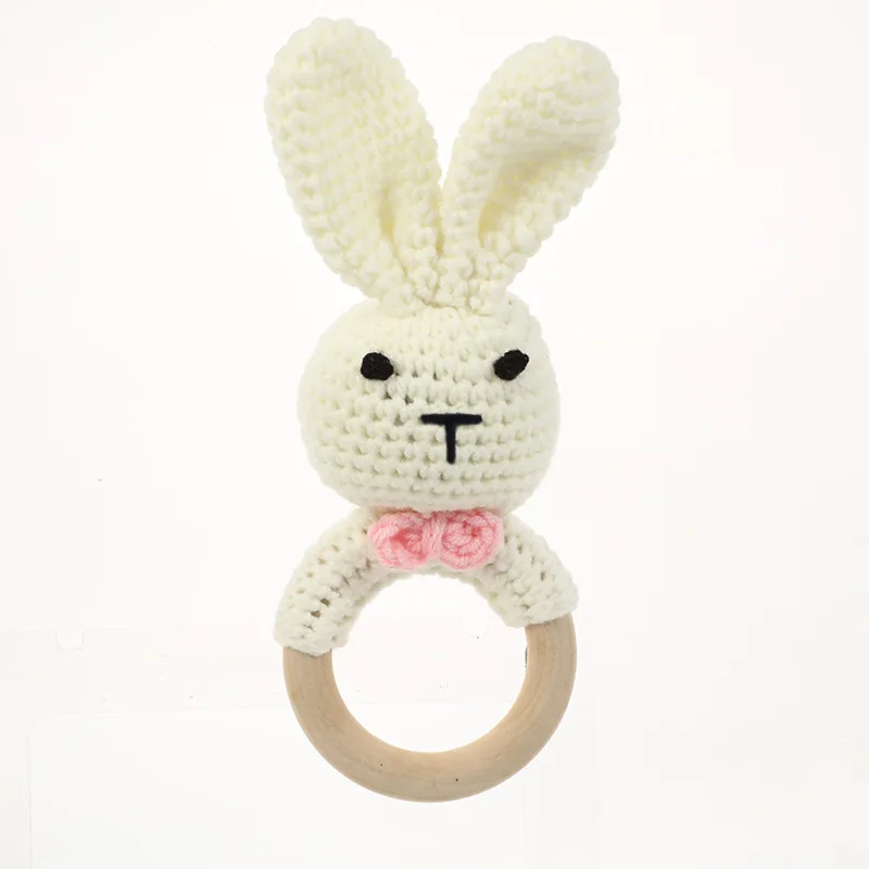 1Pc Baby Teether Toys Wooden Ring Teether Crochet Rabbit Paatern Newborn Gift Baby Crochet Chew Teething Accessories